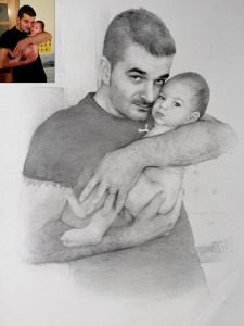 Retrato por encargo padre y bebé