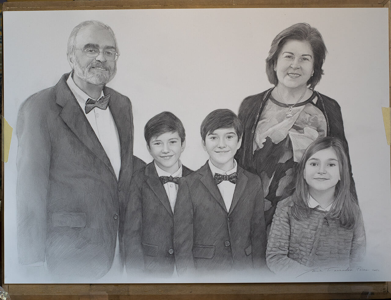 retrato a lapiz de familia