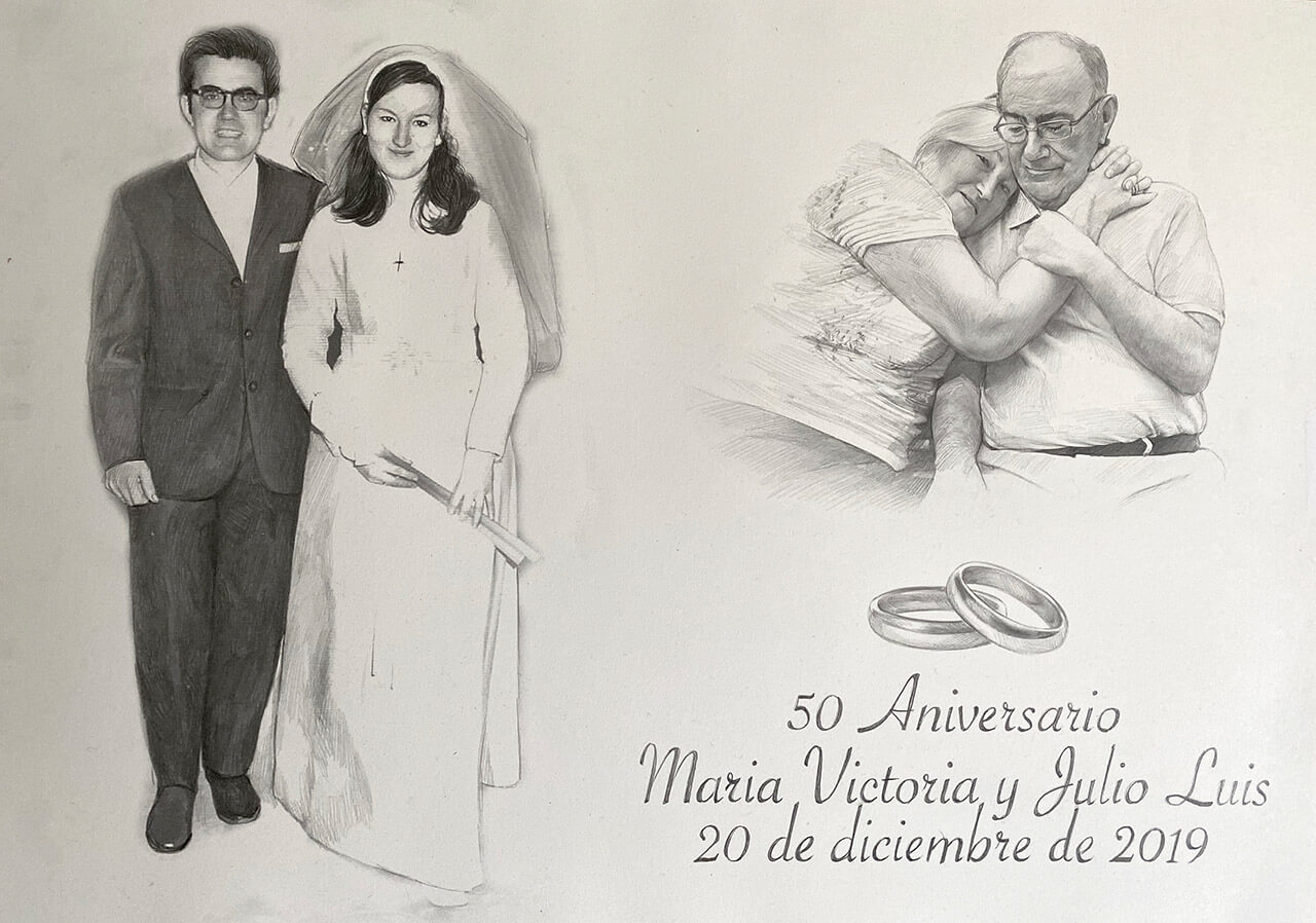 Regalo para bodas de oro - Retratos a Lápiz