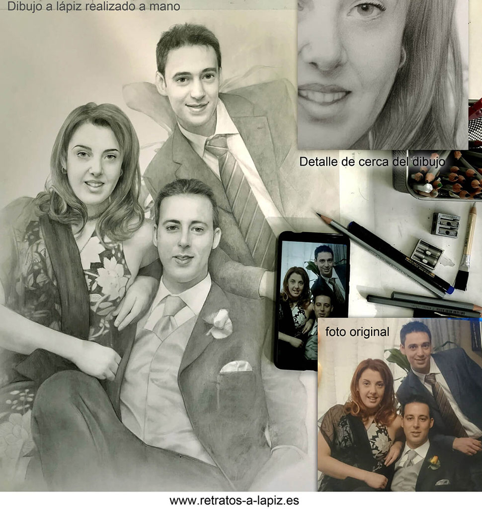 Retrato a lápiz de 3 personas